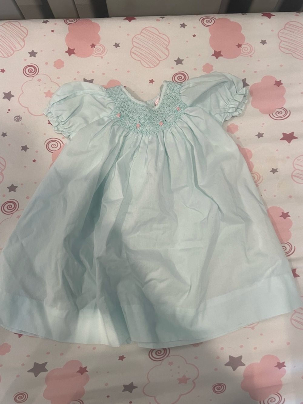 Petit Ami Puff Sleeve Baby Dress in Light Aqua